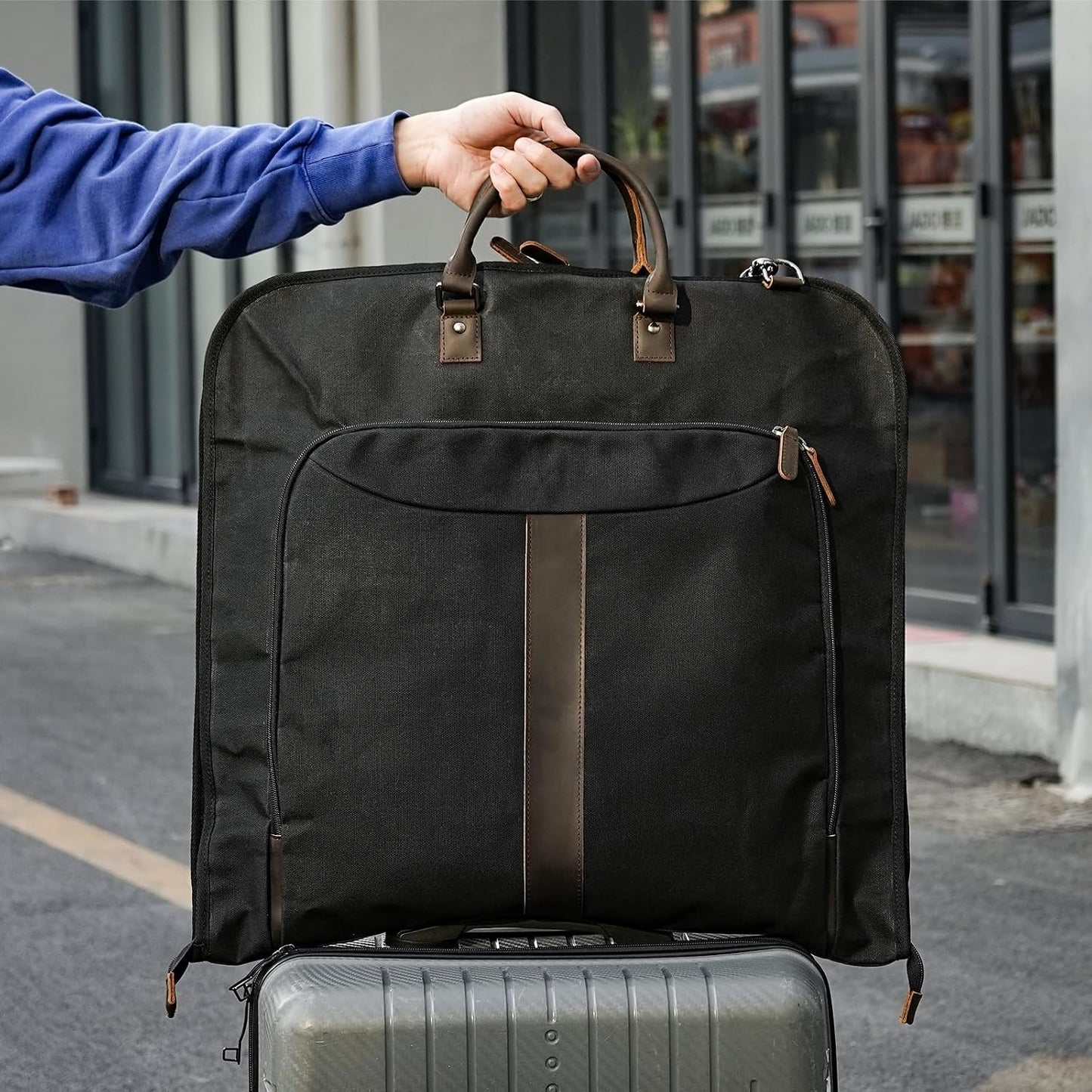 Bolsa mano lona encerada ribete cuero viaje plegable