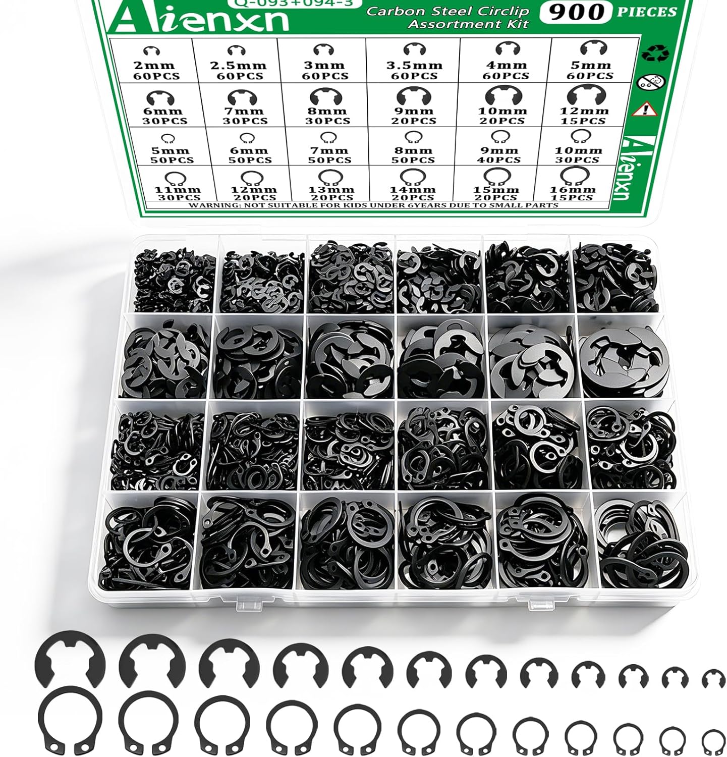 Kit anillos presión y clips E/C 0.079-0.631pulg