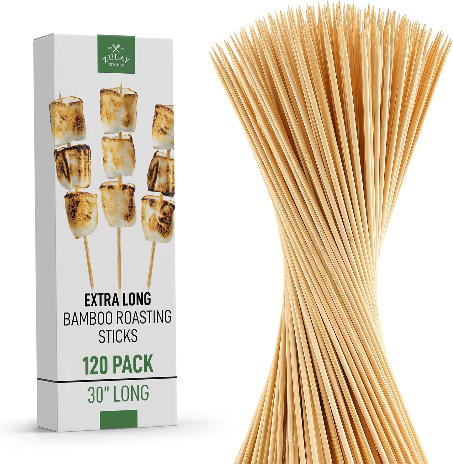Palitos bambú para s'mores 30 extra largos 5mm resistentes