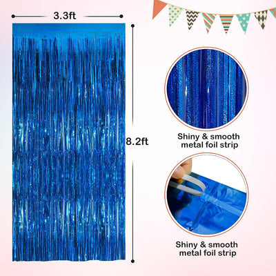 Cortinas Flecos Oropel Azul 3.3x8.3pies Paquete 2 Fiesta Halloween