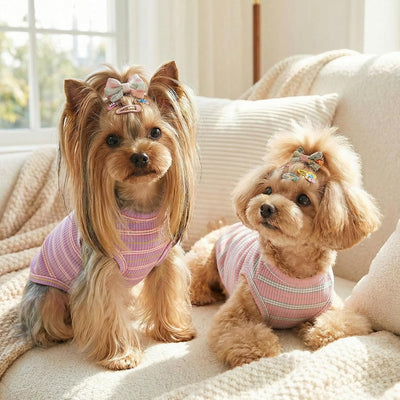 2 Camisas Algodón Rayas Chaleco Elástico Perros Gatos Transpirable