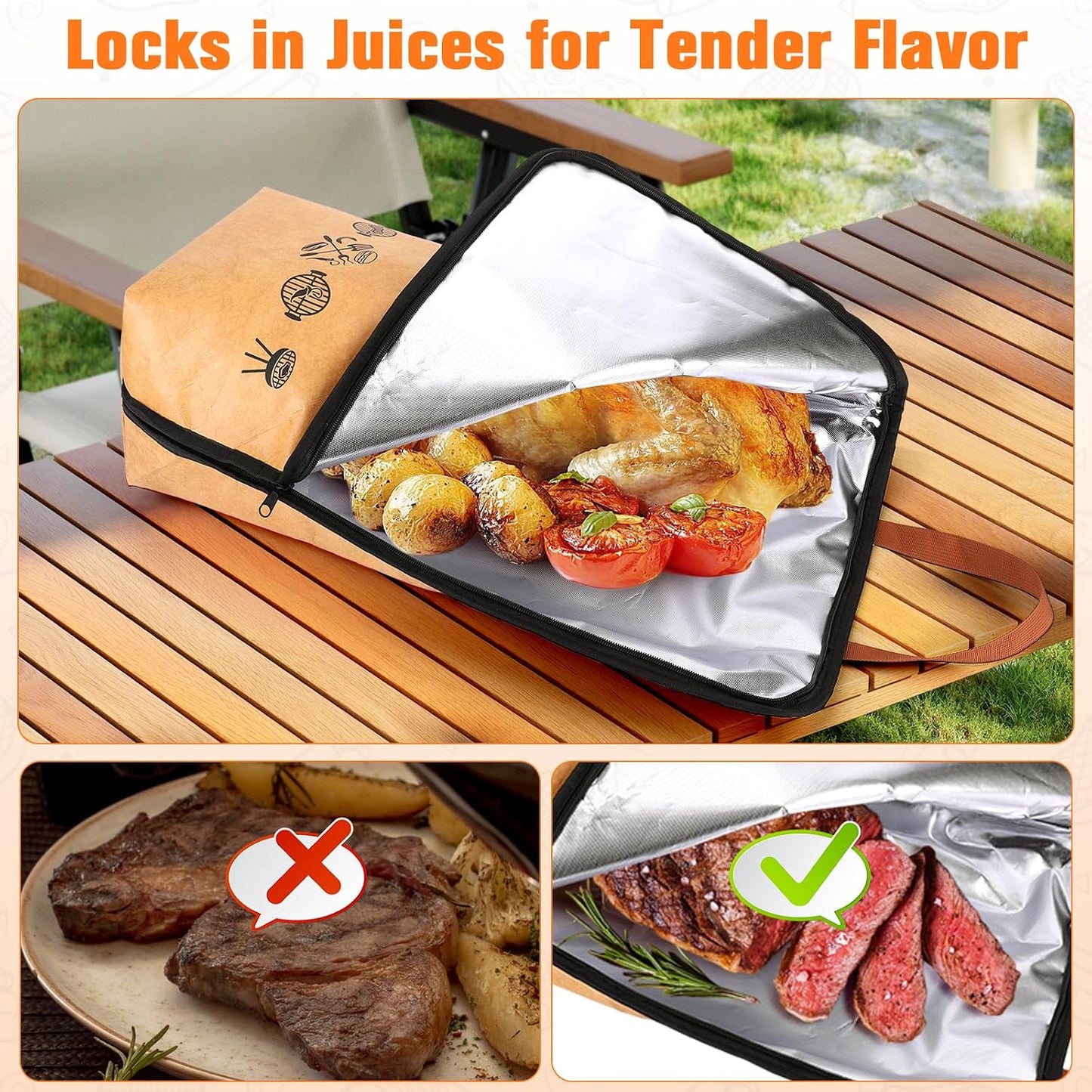 Bolsa descanso carne barbacoa 21pulg boca ancha reutilizable