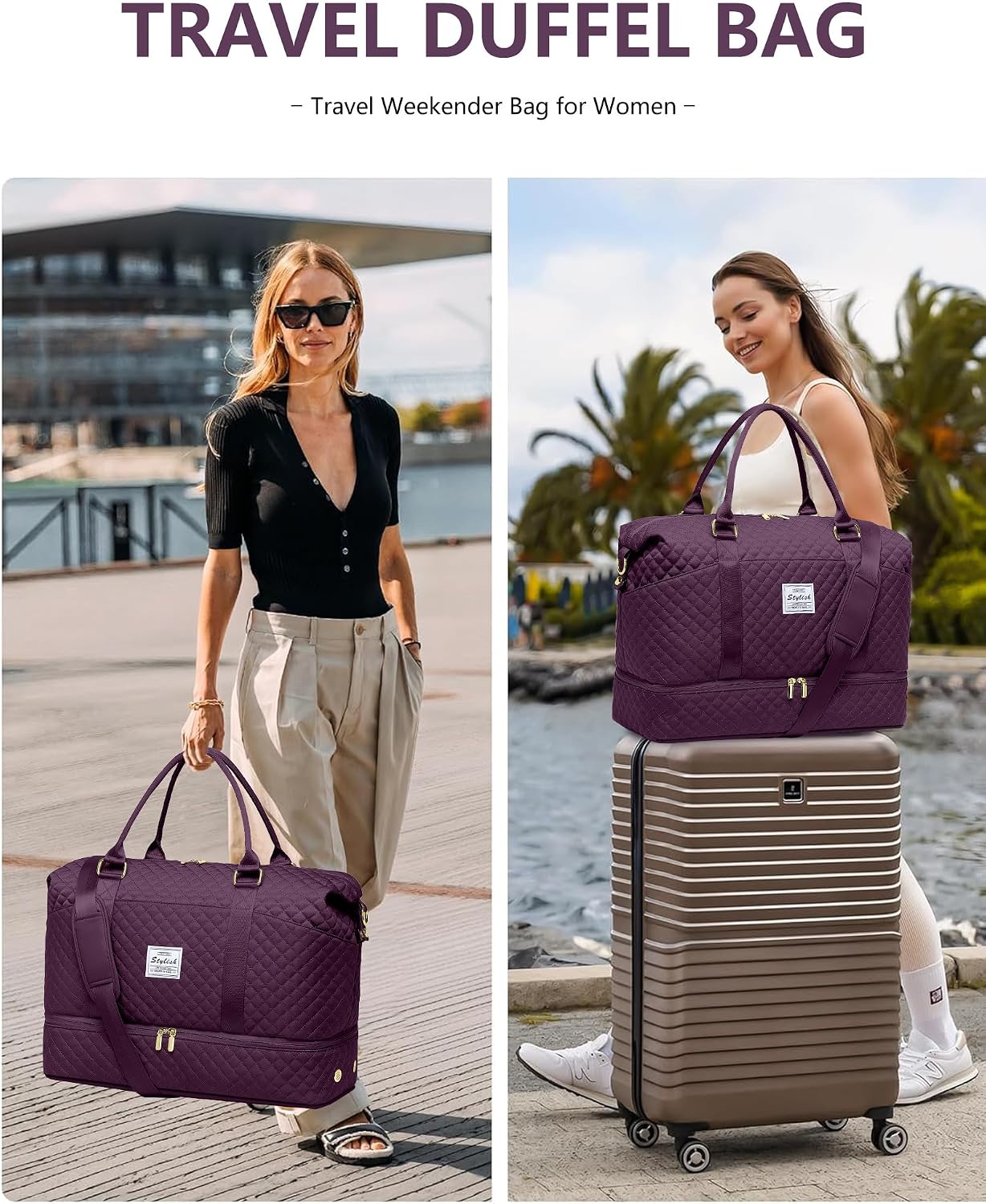 Bolsa viaje mujer con compartimento zapatos 21-morado oscuro