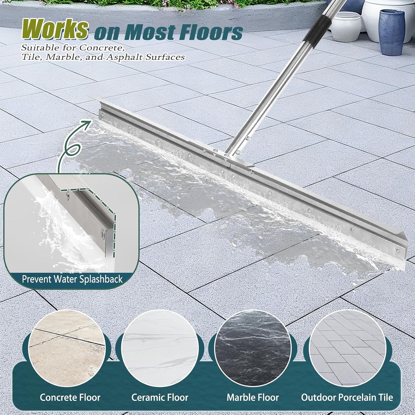 Escobilla piso hormigón 33.4pulg silicona mango inox 63pulg garaje