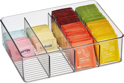 Contenedor de almacenamiento para bolsas de té y especias, 4 secciones transparente