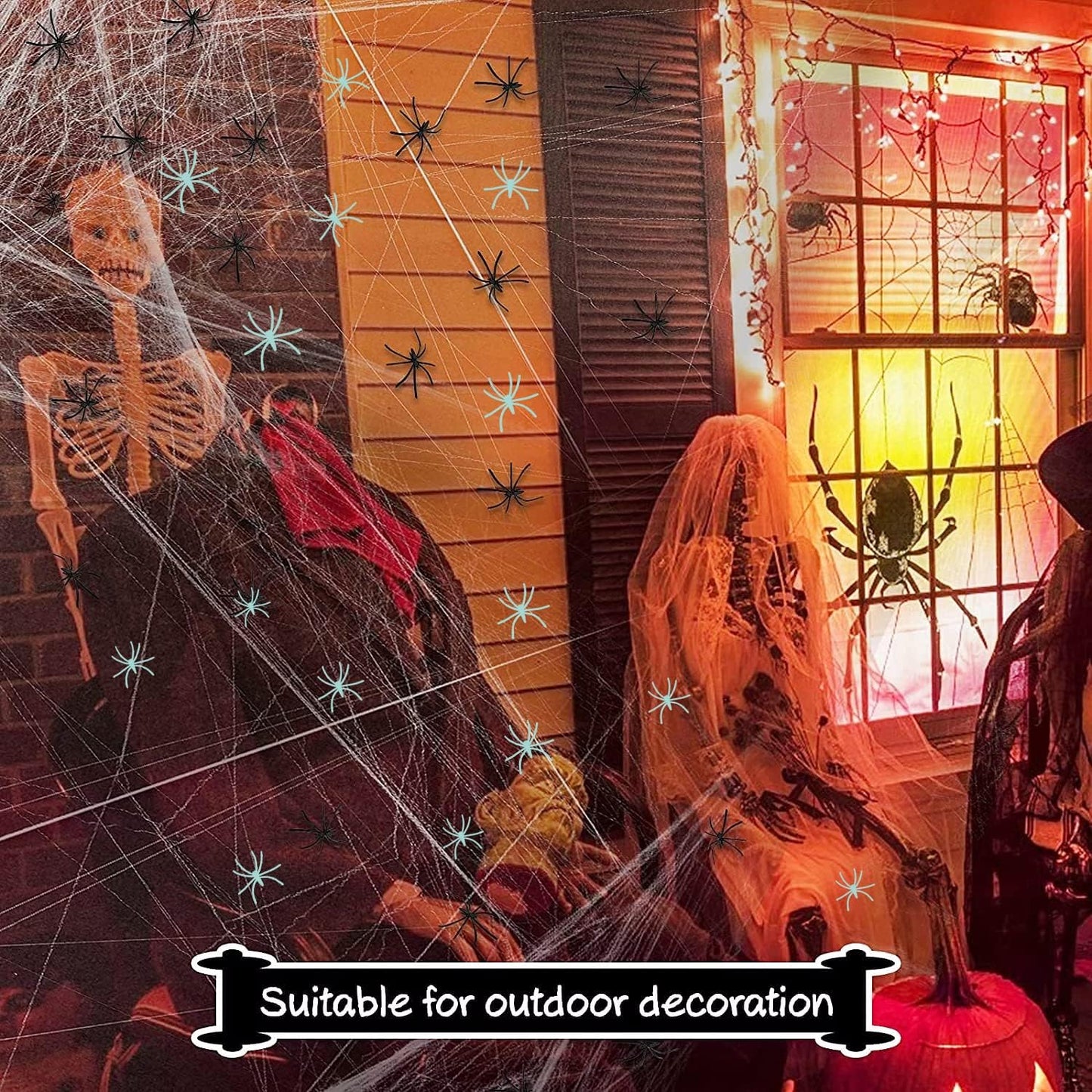 Decoración telaraña Halloween 300ft2 10 arañas brillan