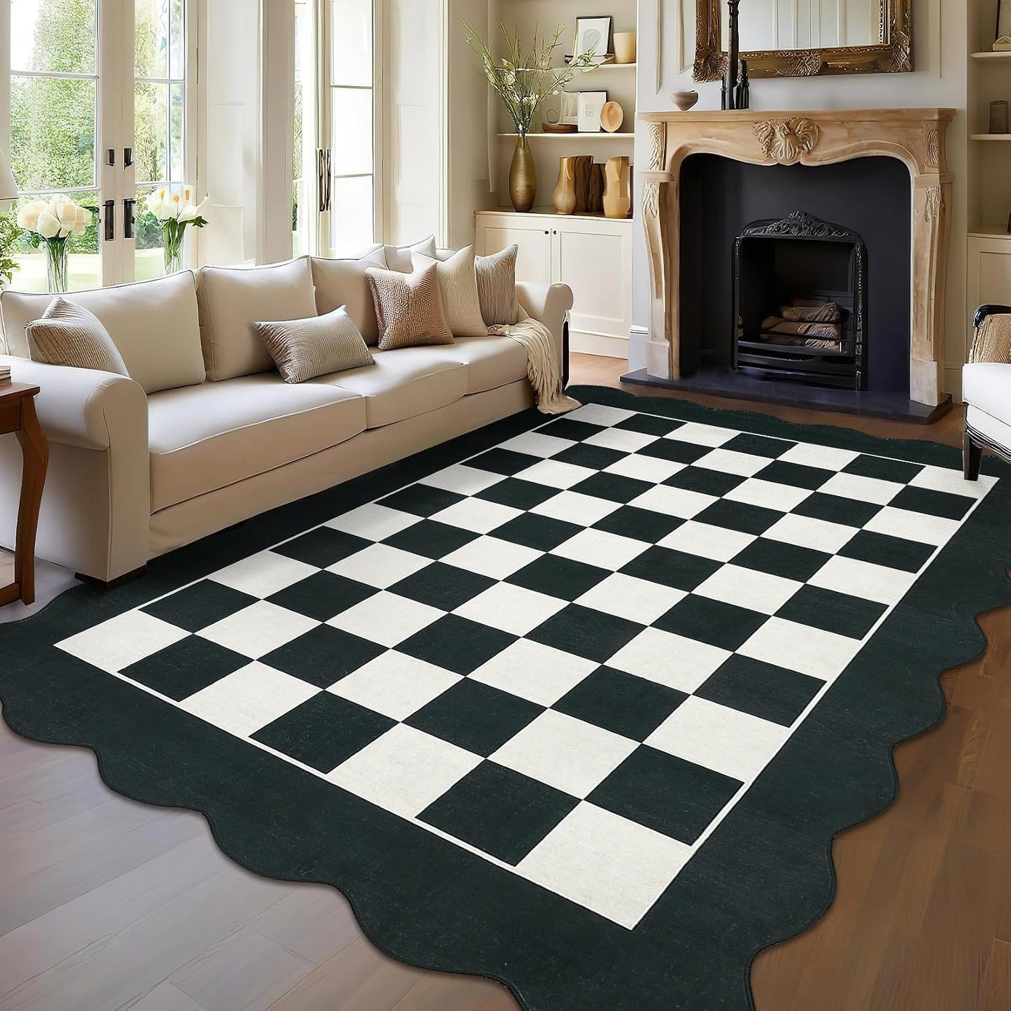 Alfombra festoneada 5x7ft sala moderna antideslizante lavable