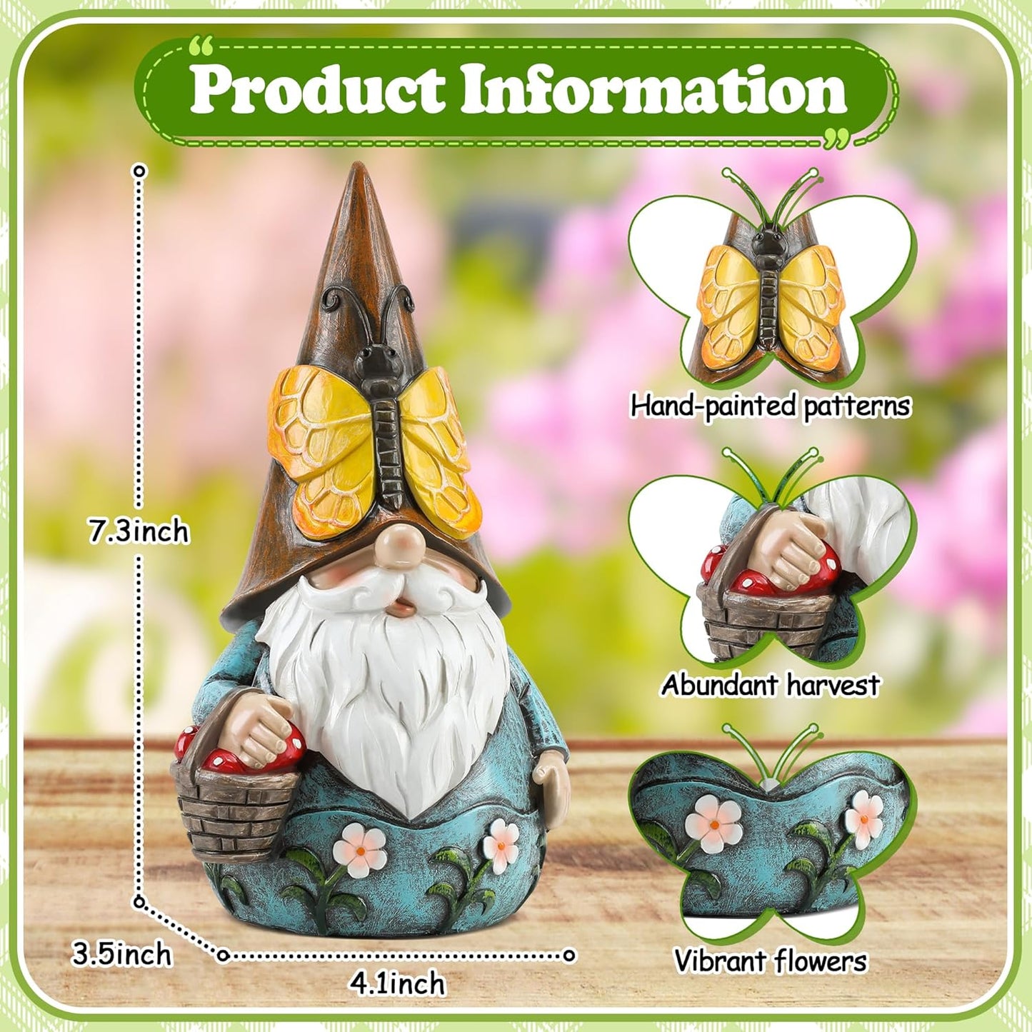 Estatua gnomo jardín mariposa 7.3pulg decoración