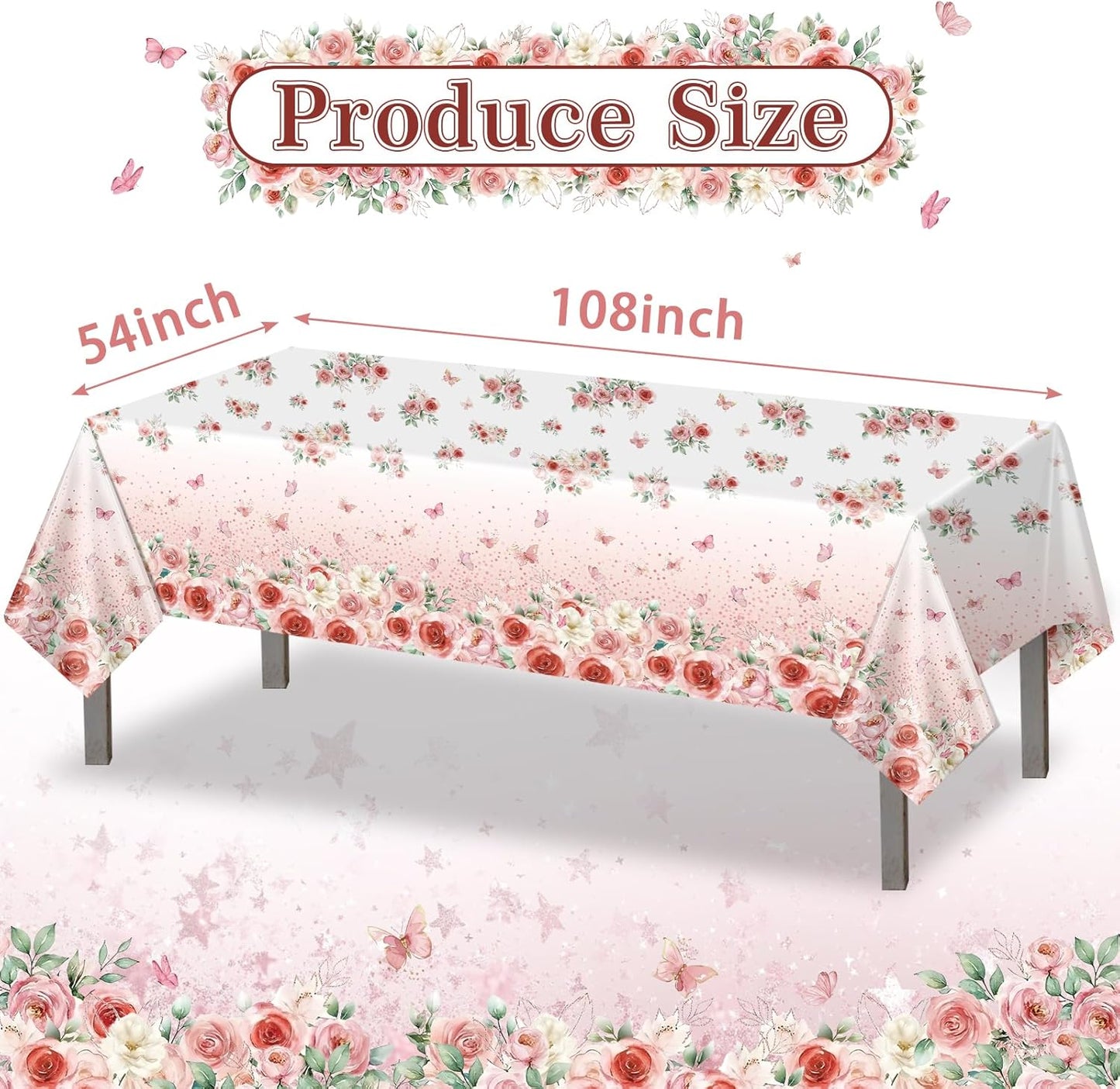 3 Manteles Baby Shower Plástico Rosa Floral Rectangular