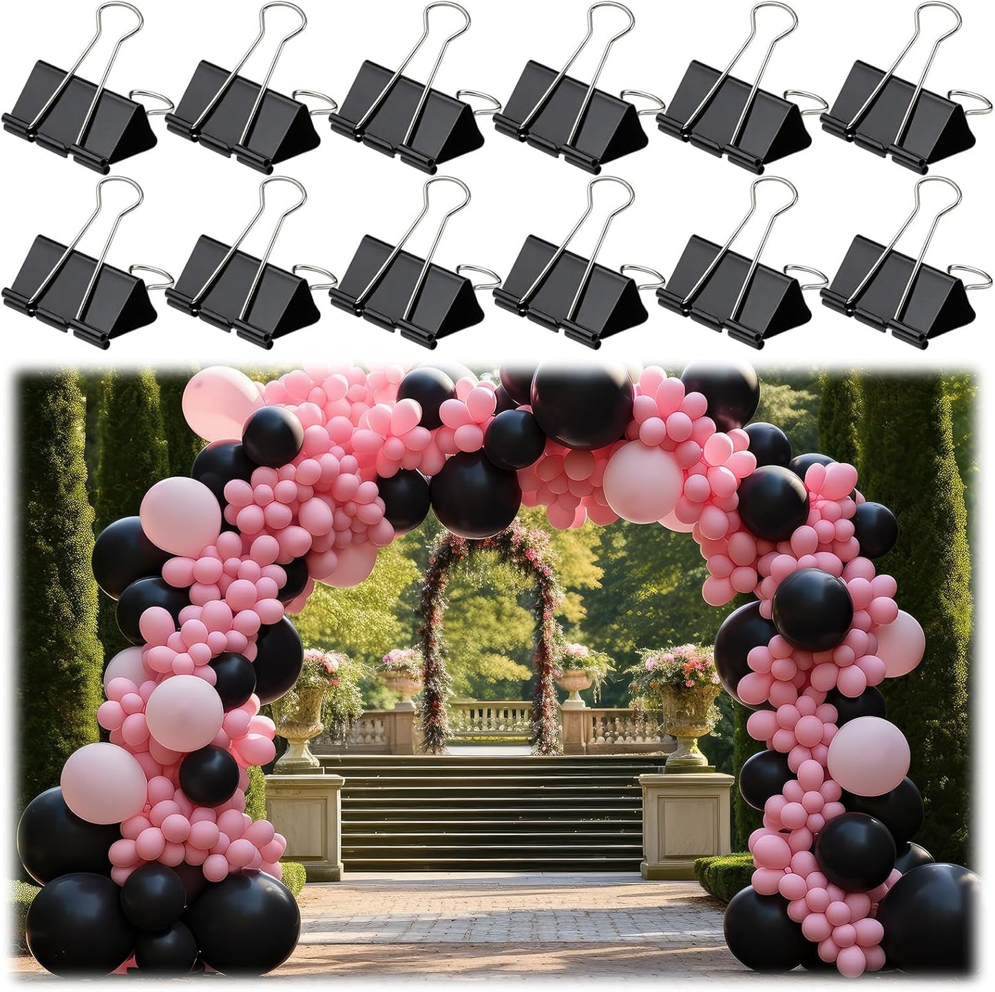 12 Clips Arco Globos 2pulg Pinzas Grandes Negras Resistentes