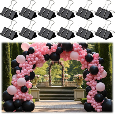 12 Clips Arco Globos 2pulg Pinzas Grandes Negras Resistentes
