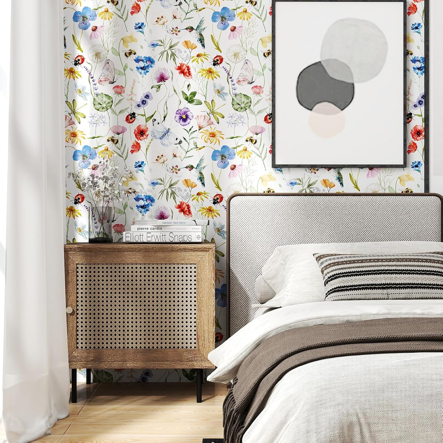 Papel tapiz floral botánico autoadhesivo extraíble para dormitorio