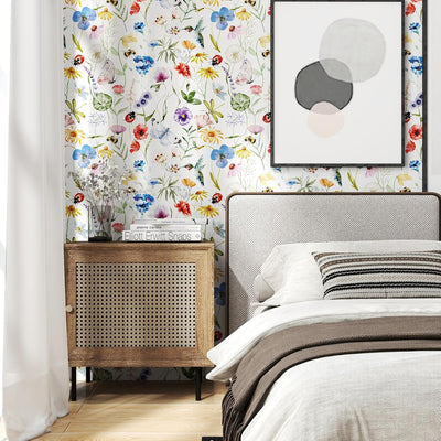 Papel tapiz floral botánico autoadhesivo extraíble para dormitorio