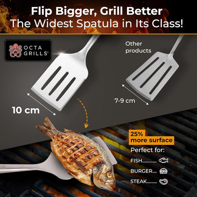 Set 3 Pzas Utensilios Barbacoa Acero Inox Espátula Ancha