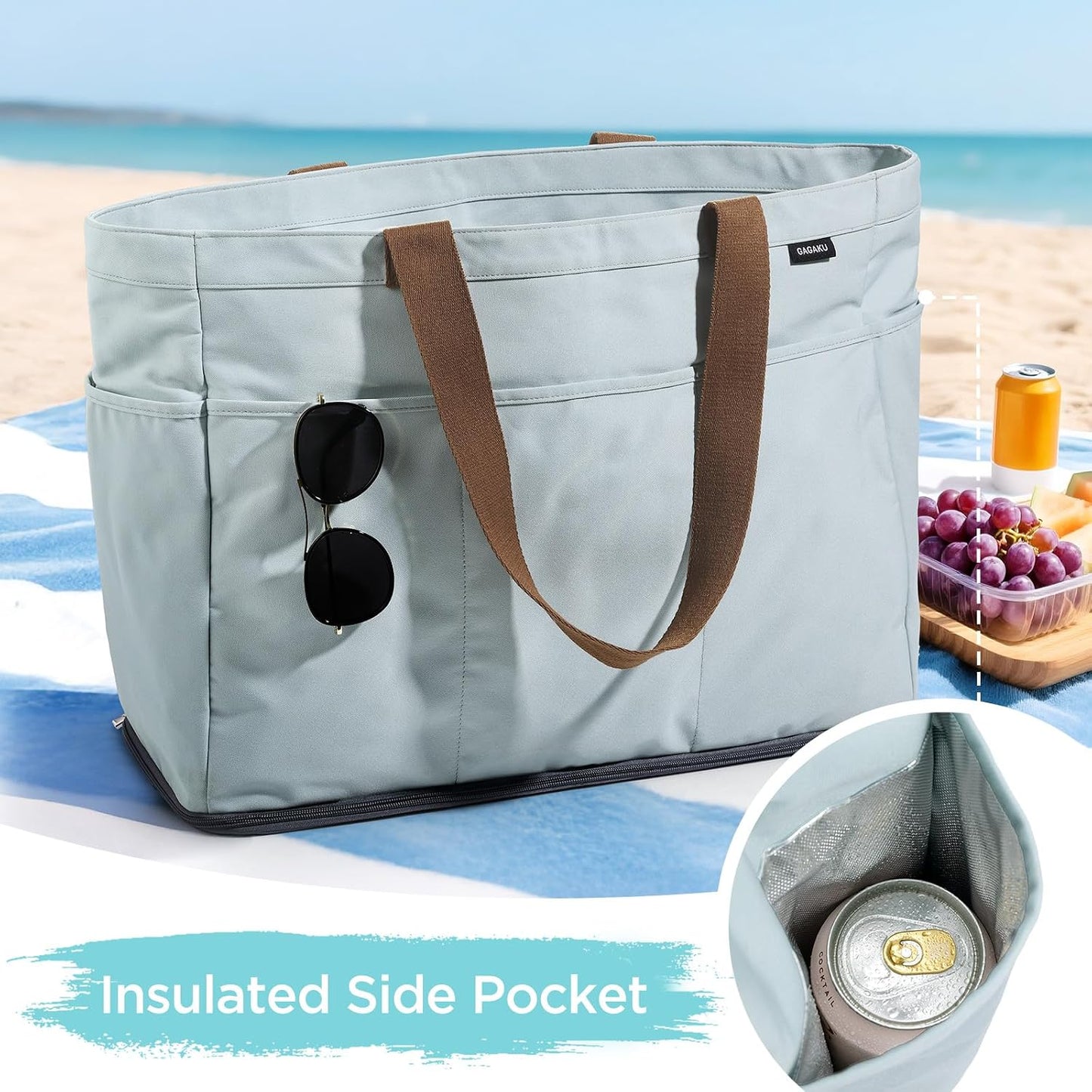 Bolsa playa XL con cremallera y enfriador plegable