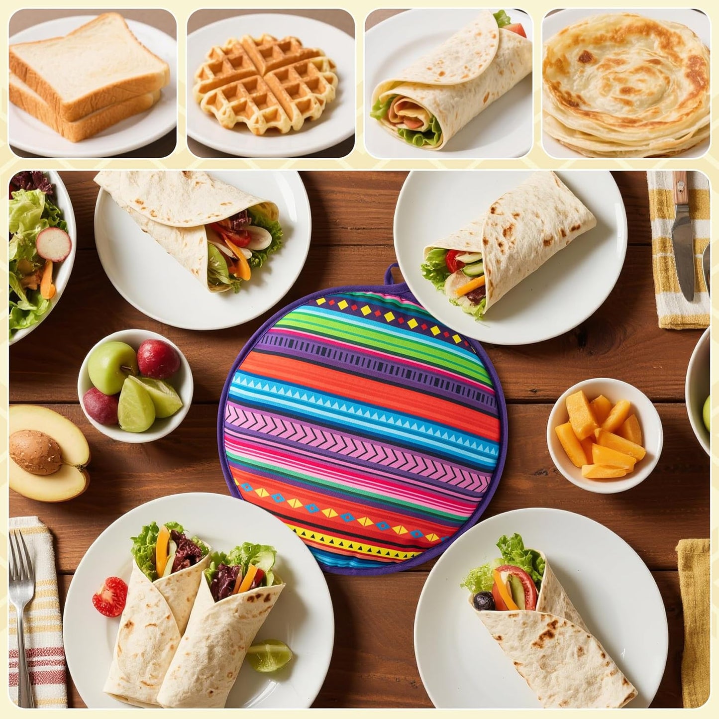 Bolsa calentadora de tortillas 12 pulgadas 2 unidades para microondas Cinco de Mayo