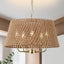 Candelabro ratán 20pulg 5 luces pantalla T para comedor dormitorio