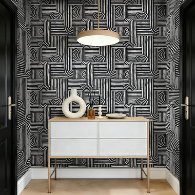 Papel tapiz geométrico blanco y negro moderno para dormitorio