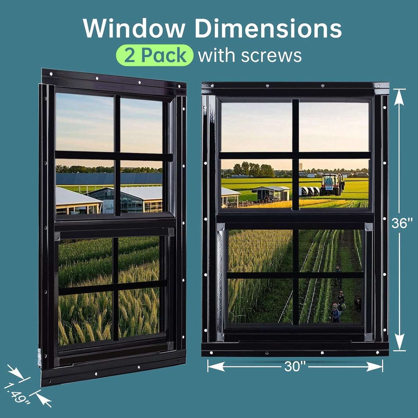 2 Ventanas Corredizas Cobertizo 30x36pulg Vidrio Templado Malla