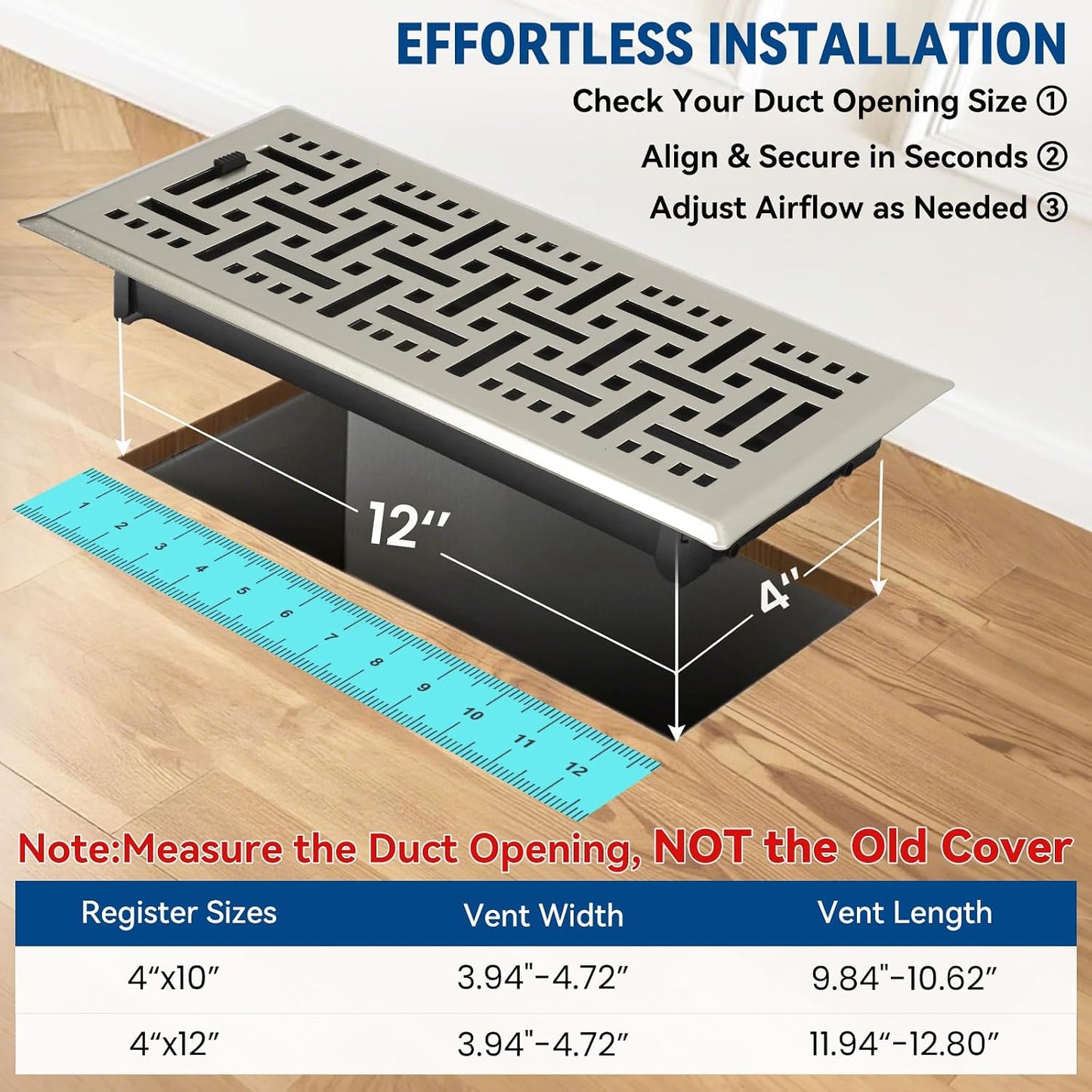 Registro piso galvanizado 4x12" set 2 níquel cepillado