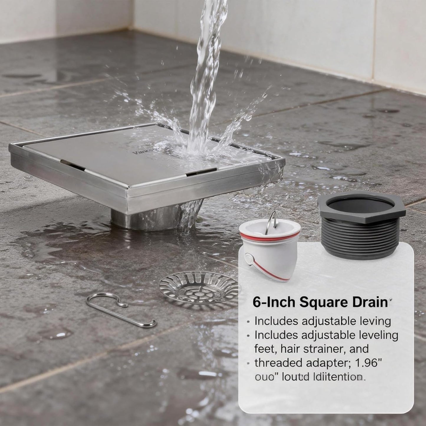 Drenaje ducha cuadrado 6pulg acero inox rejilla antiolor