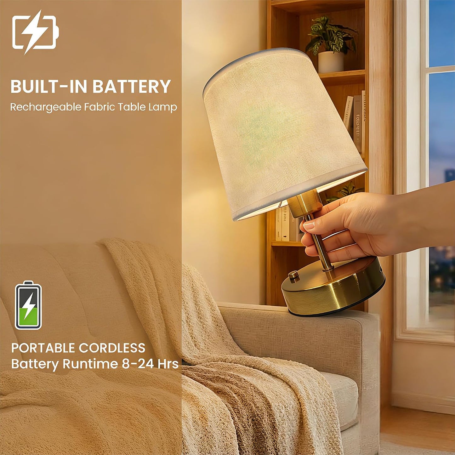 Lámpara mesa inalámbrica dorada control táctil luz cálida