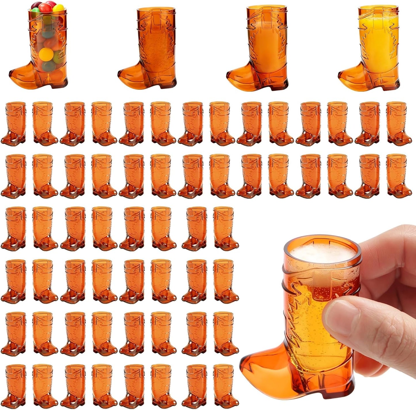 Vasos de tiro para botas vaqueras mini plástico marrón 1 onza regalos fiesta