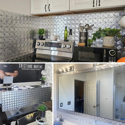 Azulejos autoadhesivos metal y vidrio para salpicaduras cocina baño