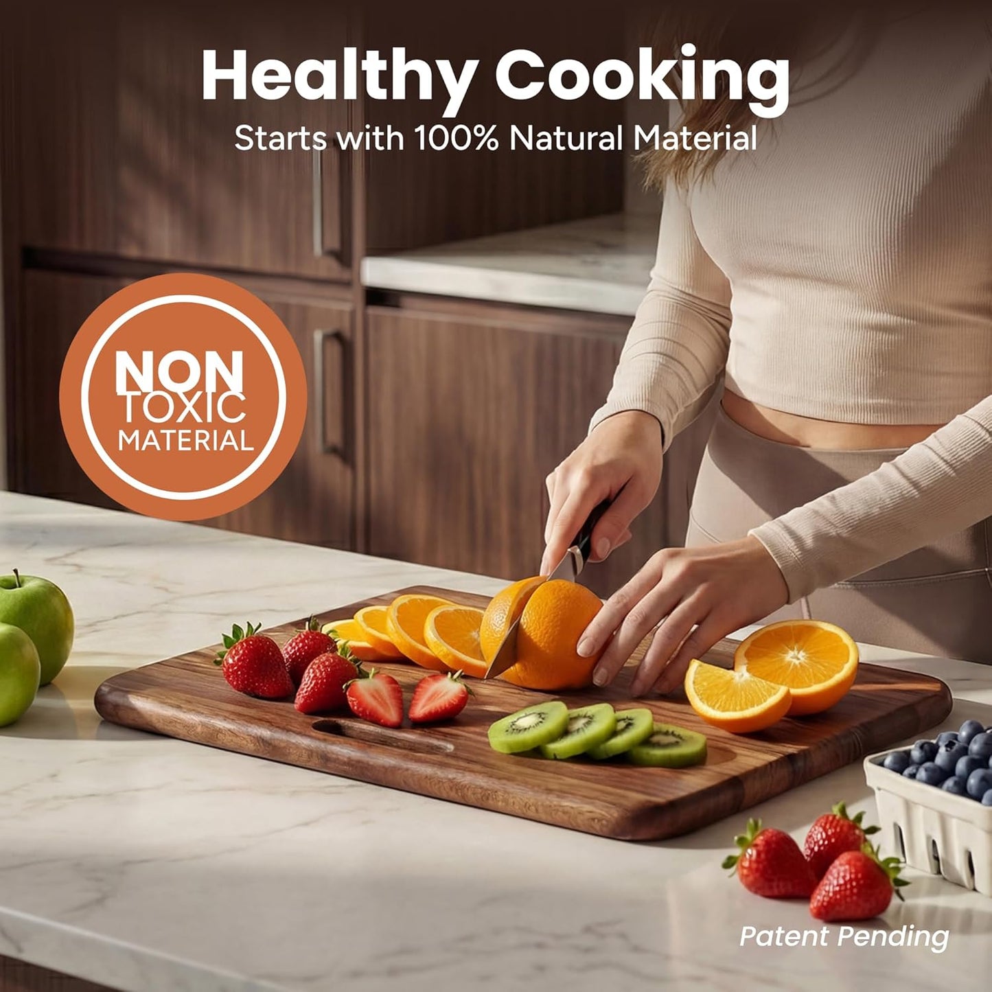 Tabla de cortar de madera para cocina doble cara con asa de nogal maciza