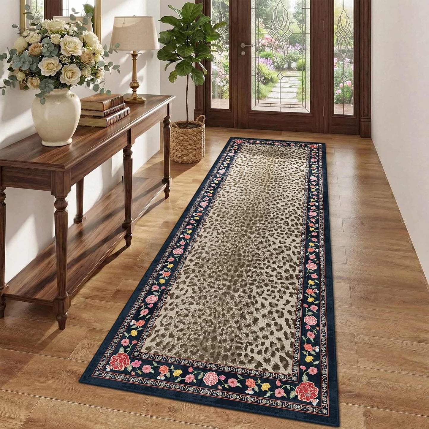 Alfombra lavable leopardo 2x6ft antideslizante pasillo