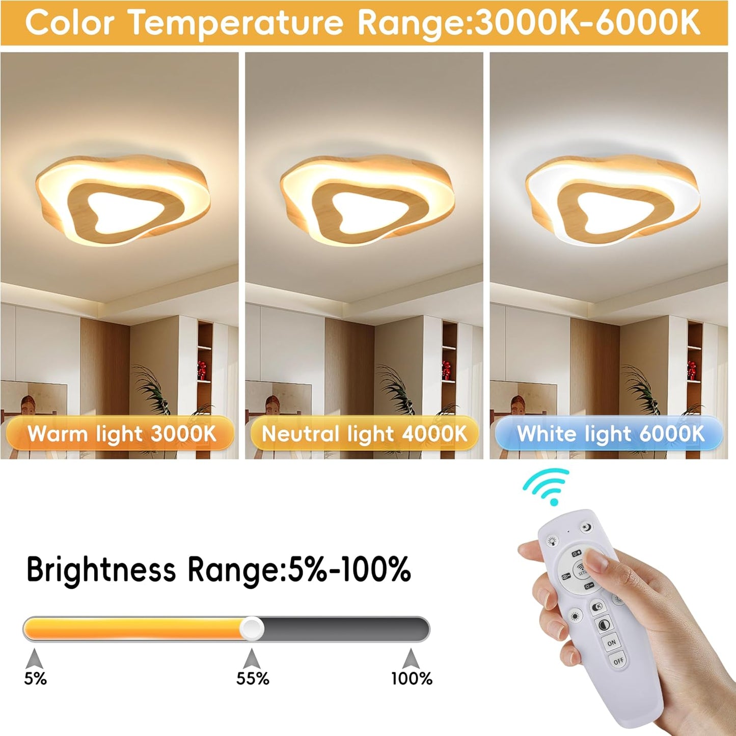 Candelabro LED empotrado 15.7pulg madera natural regulable