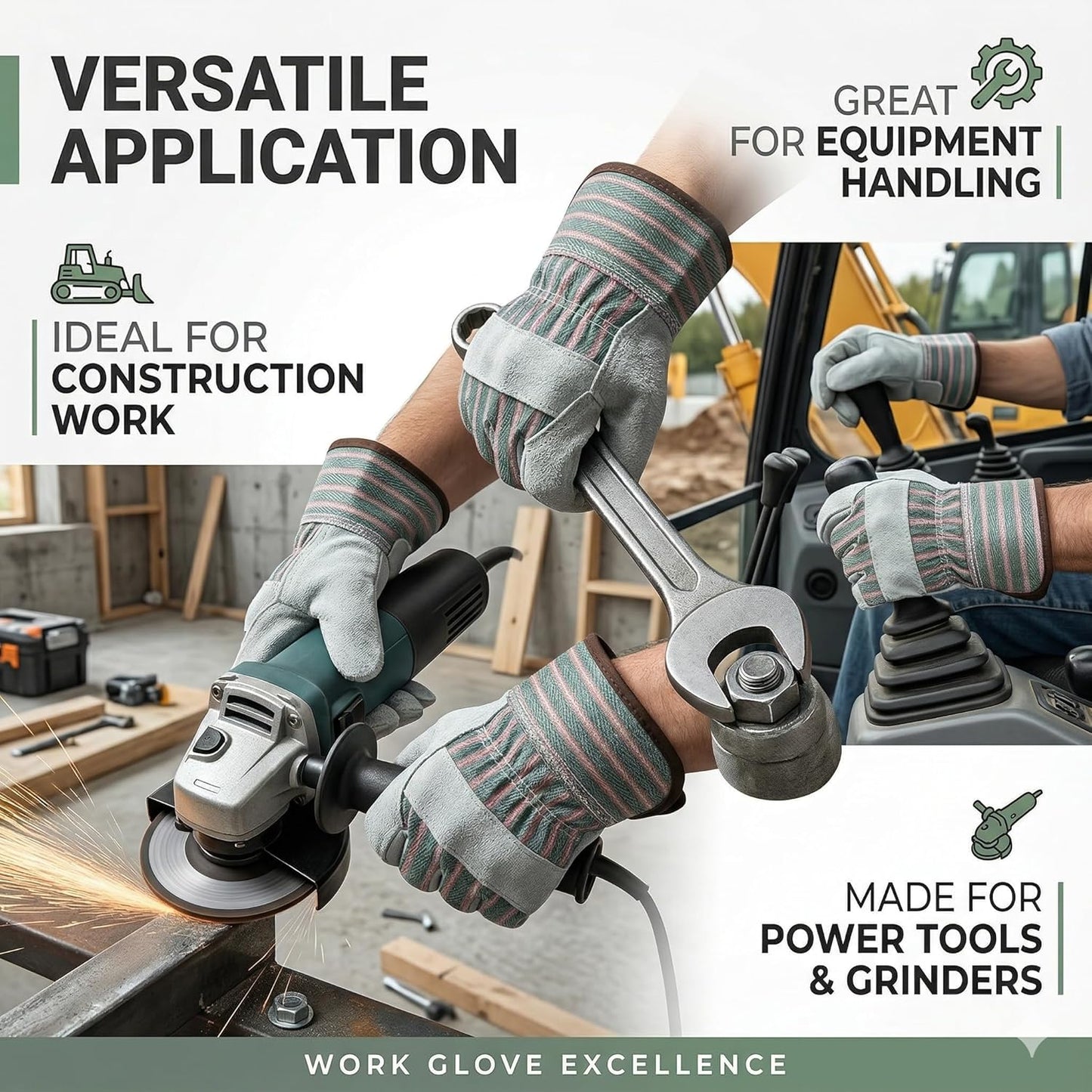 Guantes mecánicos cuero duradero puño goma