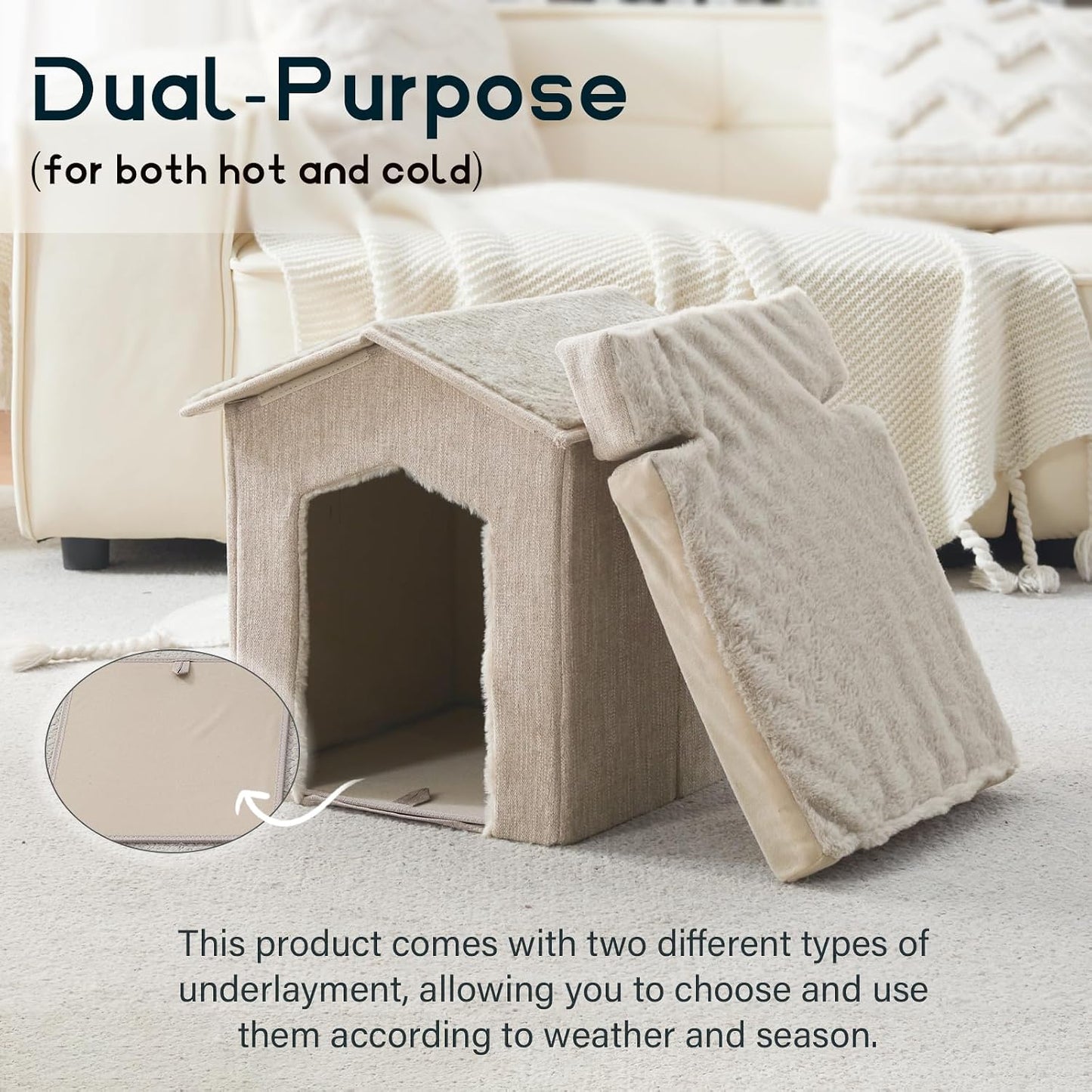 Camas para gatos con cojín ortopédico y escondite beige