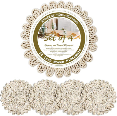 Juego de 4 manteles individuales en forma de flor de cáscara de maíz redondos bohemios rústicos para decoración de mesa
