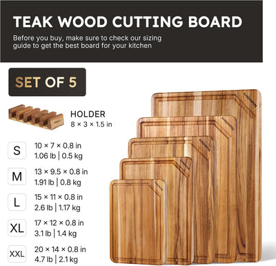 Set 5 Tablas Cortar Teca Soporte Antiderrap Fregadero