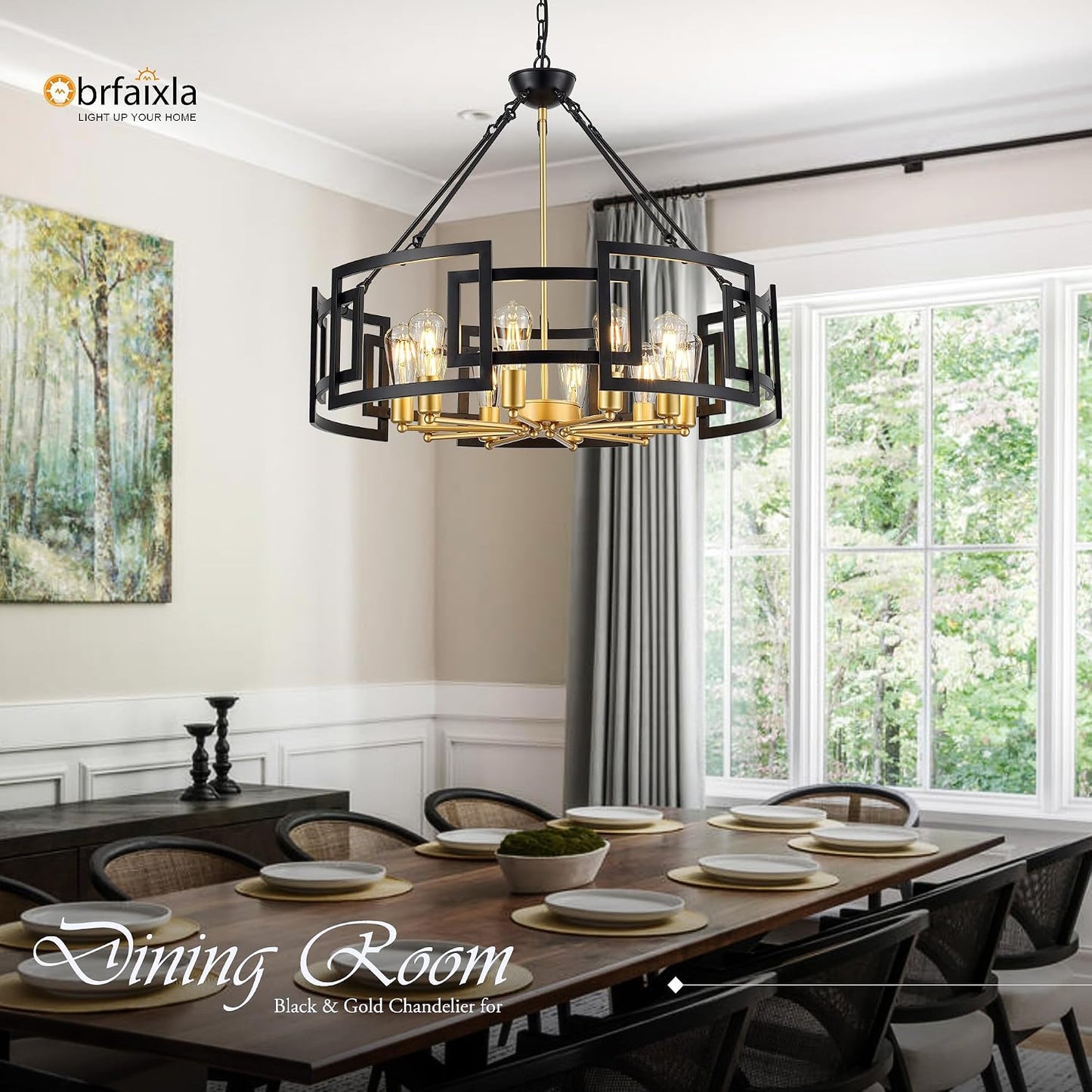 Candelabro 31.5pulg oro negro 6 luces colgante comedor