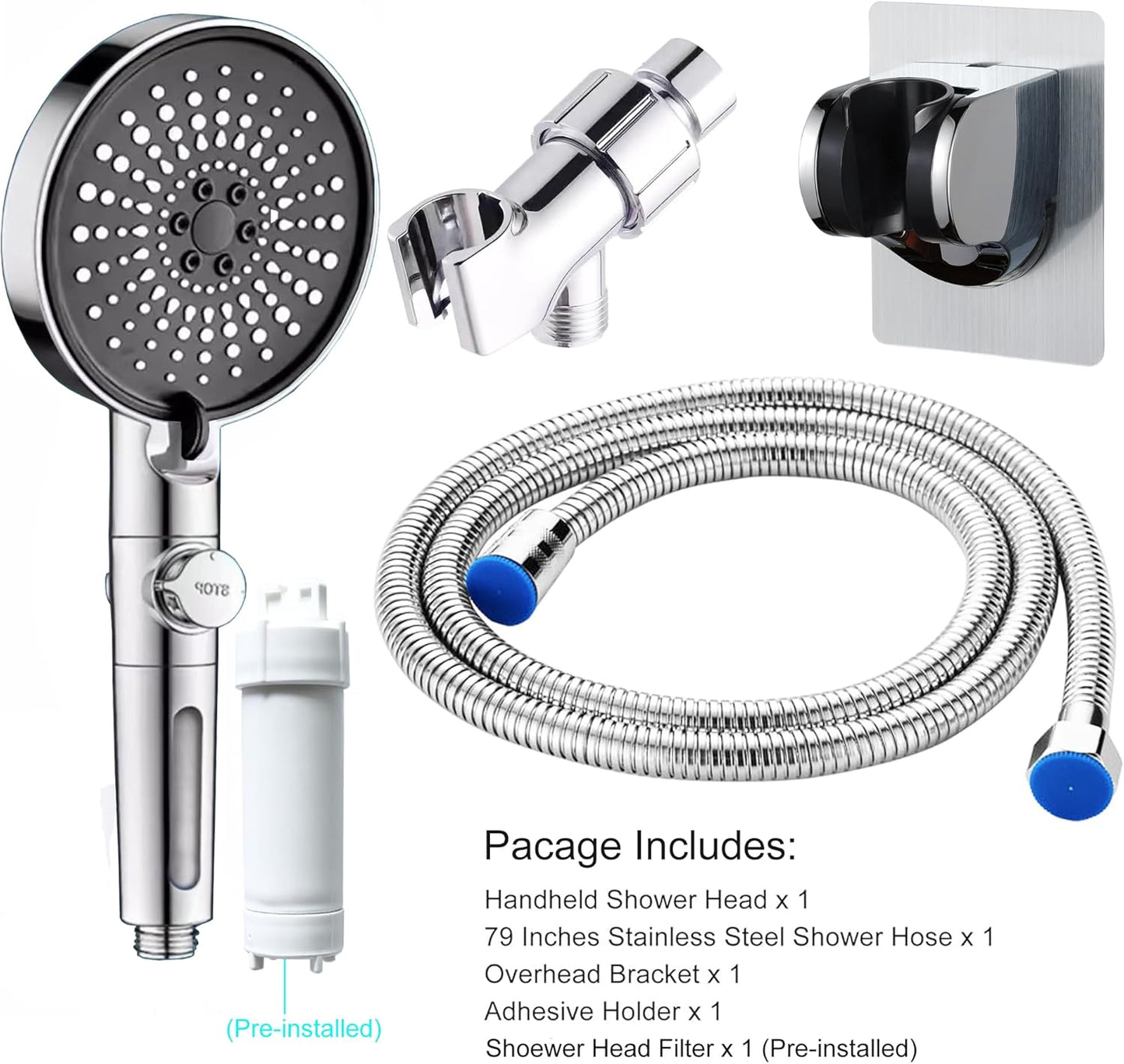 Cabezal ducha 6 modos presión alta 5pulg acero inox