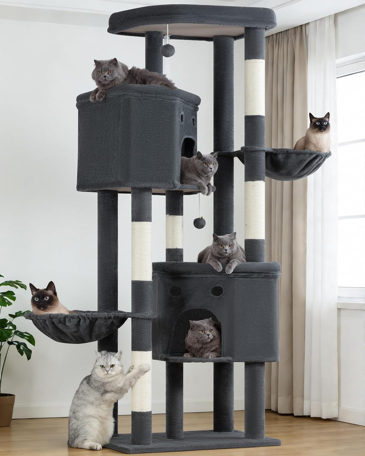 Árbol gatos XXL 84pulg escalada 5 postes 3 plataformas