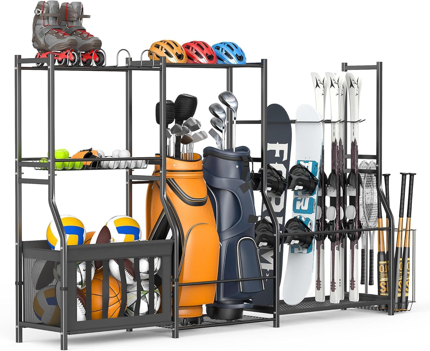 Soporte deportivo garaje con cubo bolas y bolsa golf