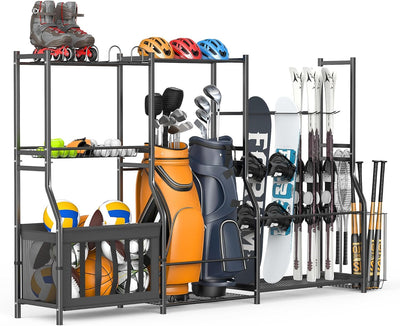 Soporte deportivo garaje con cubo bolas y bolsa golf