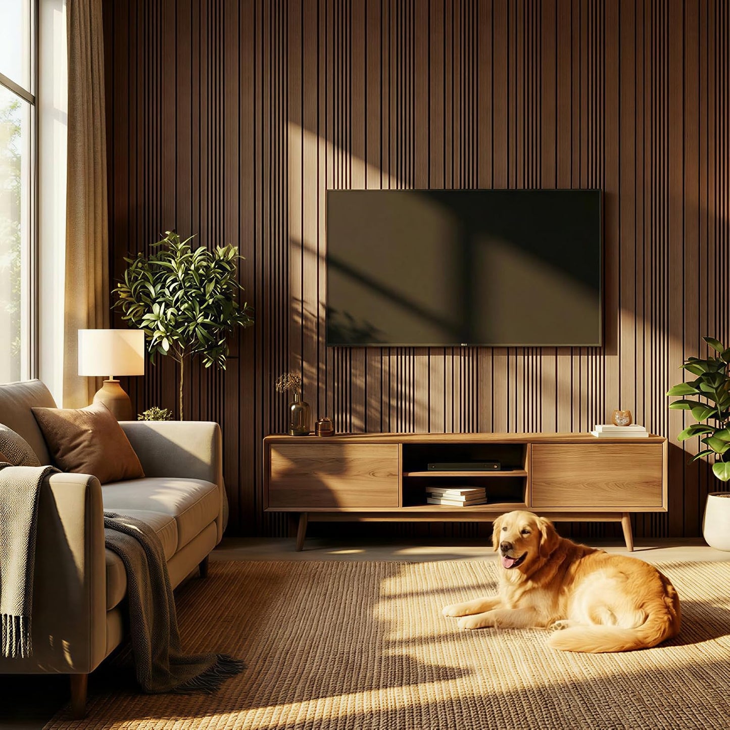 Paneles 3D madera acústicos sala TV dormitorio oficina
