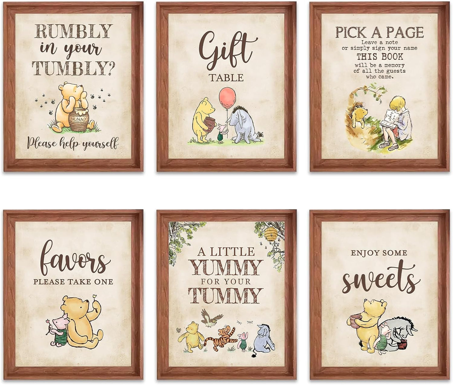 Letreros de mesa Winnie para baby shower 8x10 pulgadas