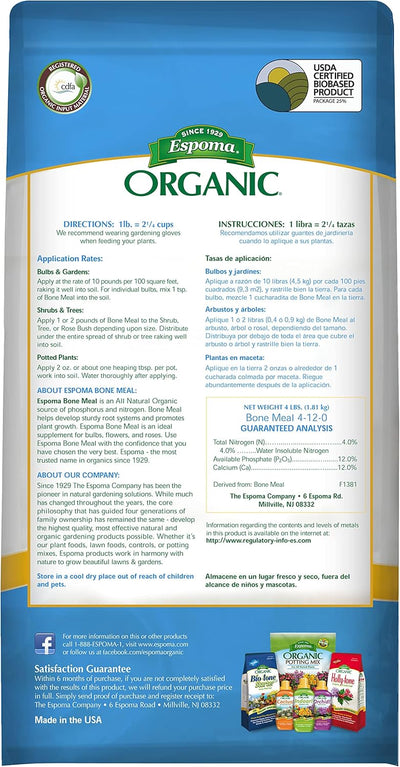 Fertilizante orgánico harina huesos 4-12-0 para bulbos y flores 4lb