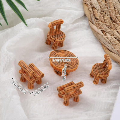 Set 5 accesorios jardín hadas mini mesa sillas resina decoración