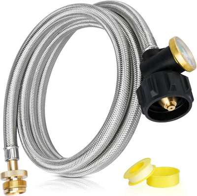 Adaptador manguera propano 6ft 1-20lb con medidor acero inox
