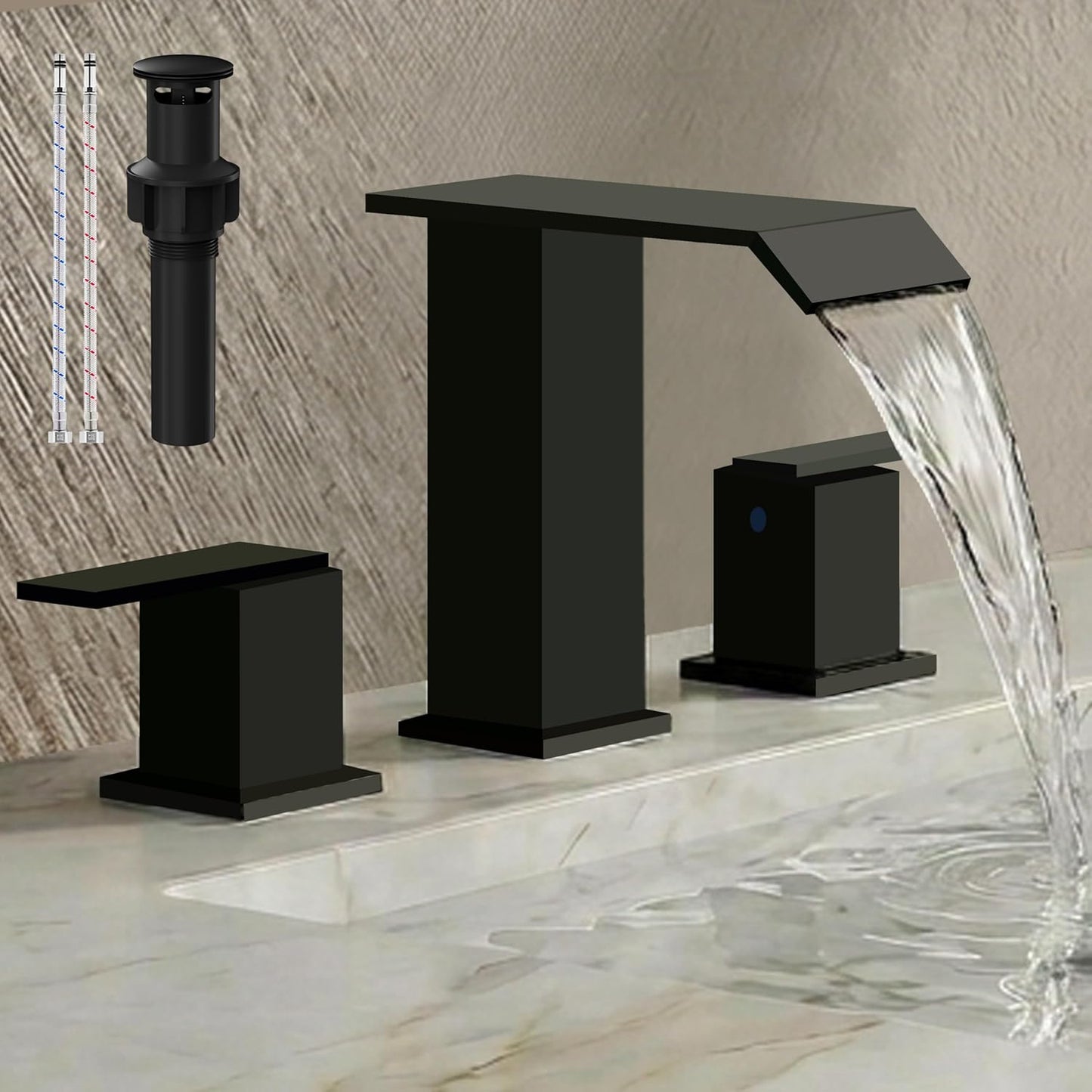 Grifo baño 8pulg 3 agujeros drenaje desplegable negro
