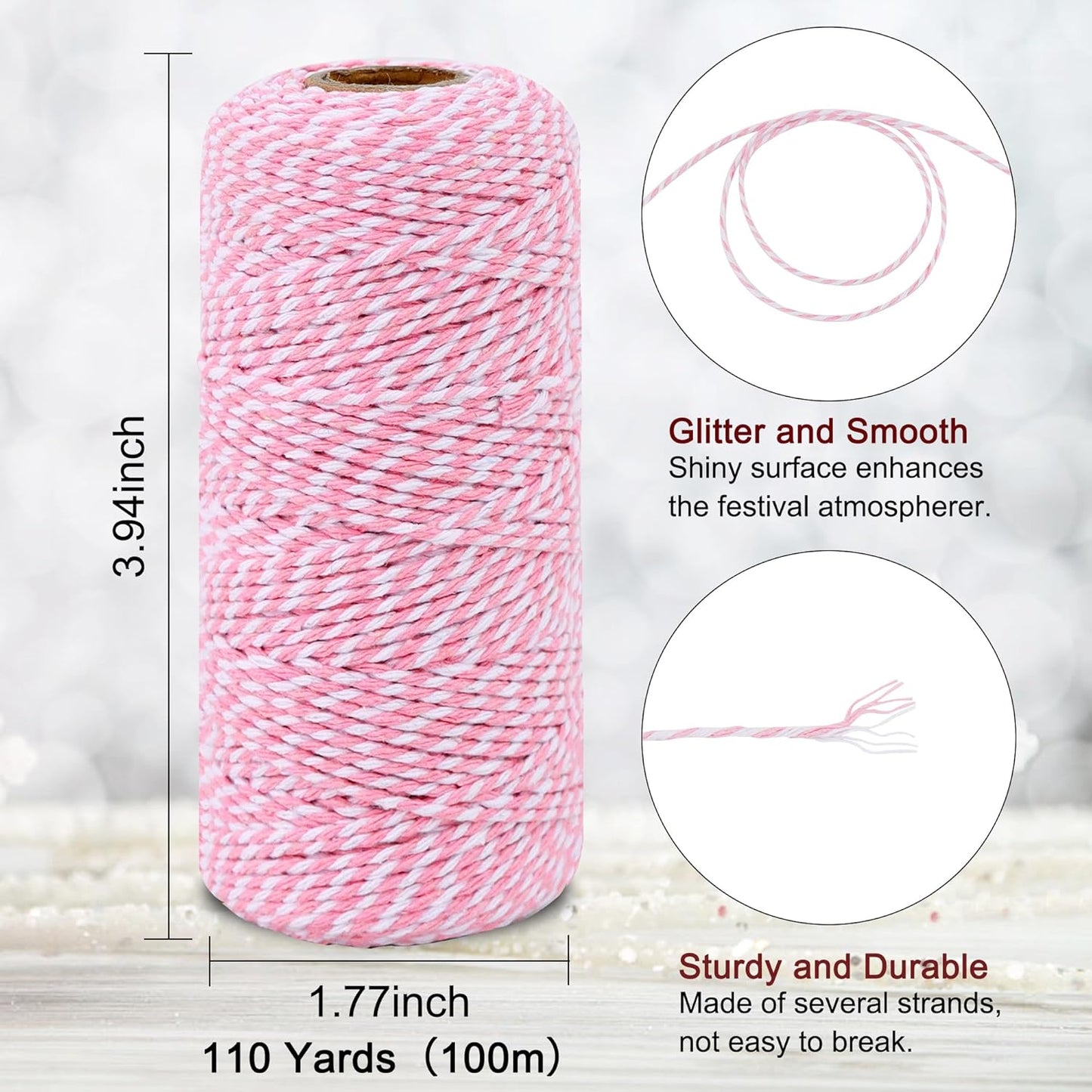 Cuerda algodón rosa y blanco 0.079pulg 110yardas