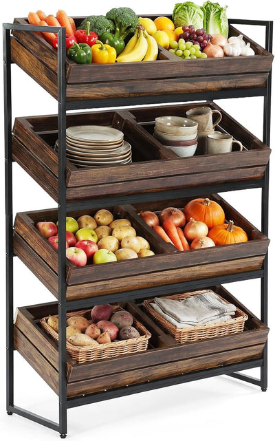 Estante almacenamiento 4 niveles frutas verduras cocina sala marrón