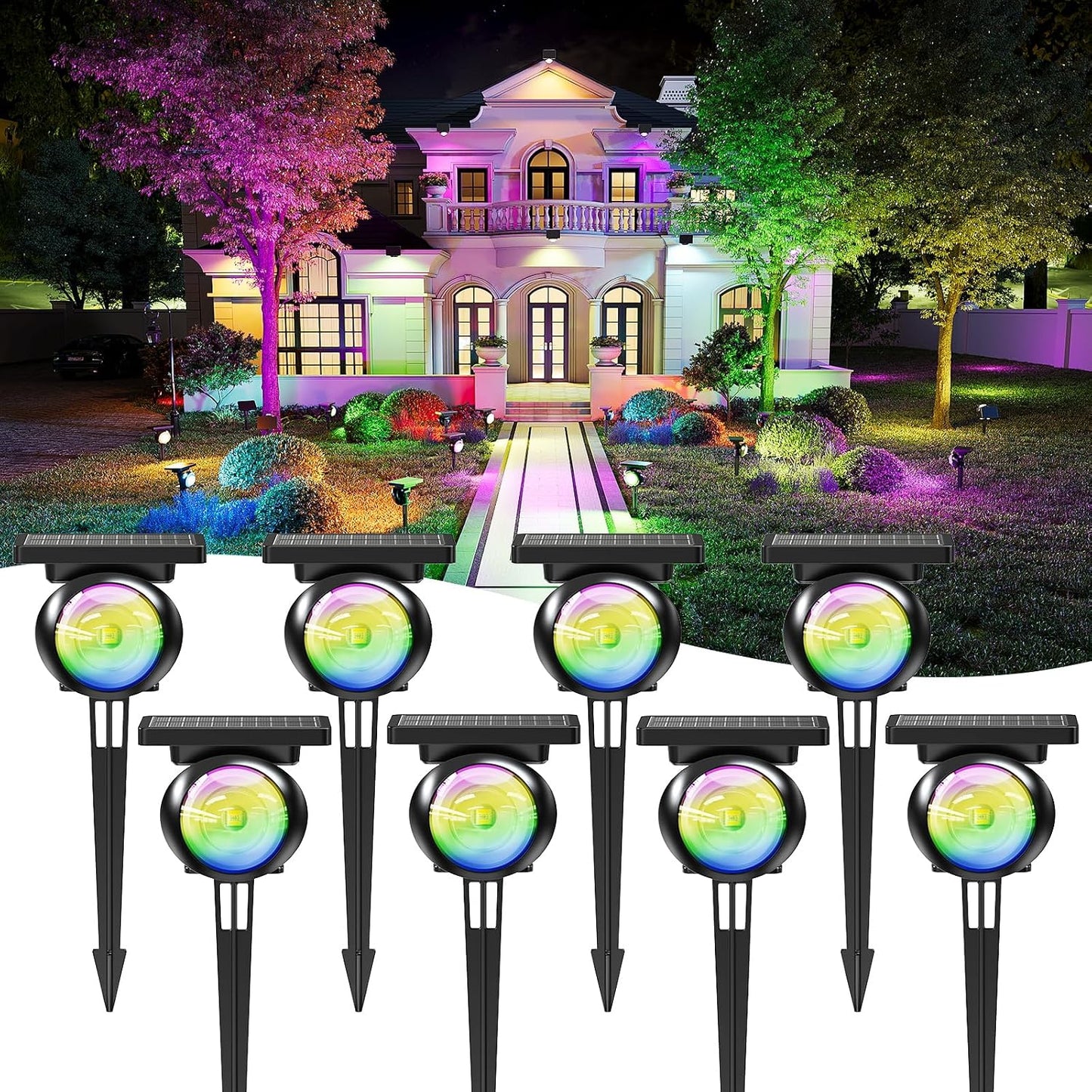 Focos solares RGB3CCT impermeables para jardín y exterior