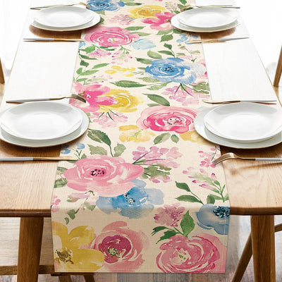 Camino de mesa de flores de acuarela primavera verano decoracion comedor